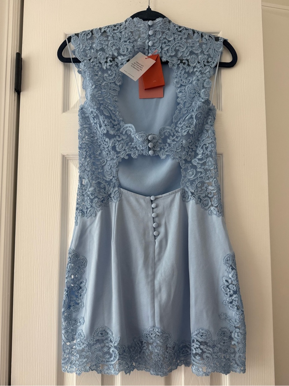 Cult Gaia Riti Lace Trim Open Back Mini Dress Coastal Blue NEW with tags - Picture 8 of 14
